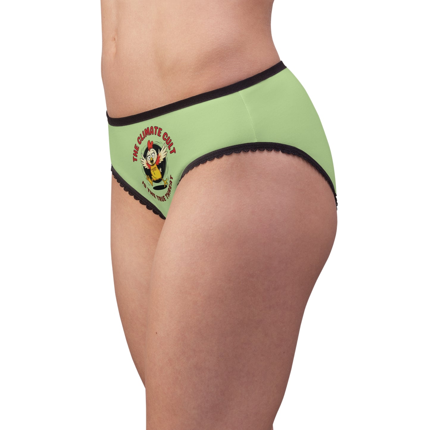 "The Climate Cult" (Chicken Little), Women's Briefs (Menthol Green)