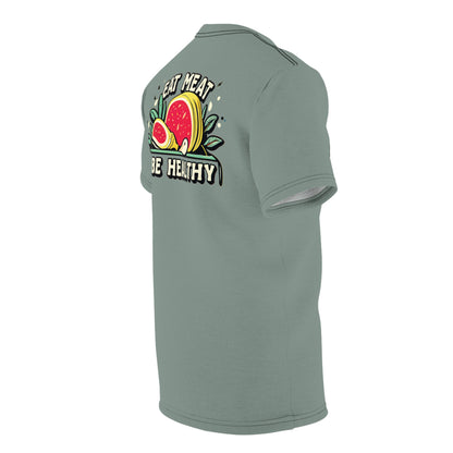 "Eat Meat & Be Healthy", Unisex T-shirt (Hebridean Flint)
