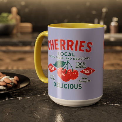 "Delicious Cherries", Colorful Mugs (11oz, 15oz) (Retro Periwinkle)