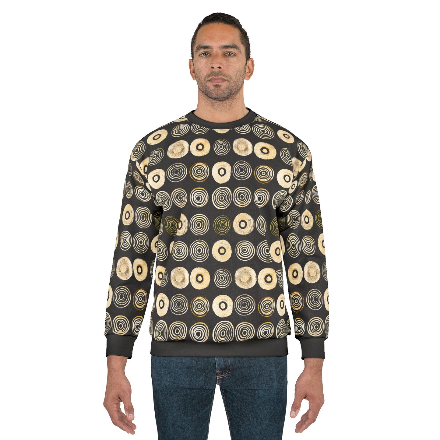 "Punk Polka", Wearable Pattern Art Unisex Sweatshirt (Plain Black Cuffs)