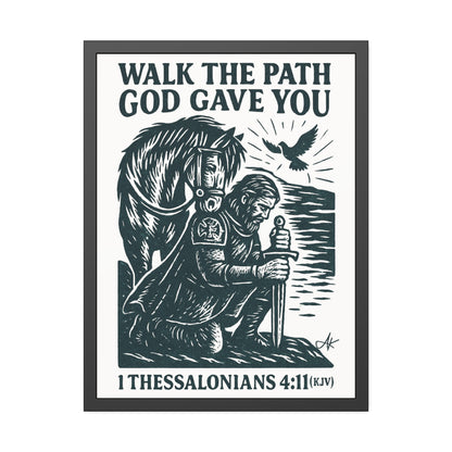"1 Thessalonians 4:11 (KJV)", Framed Paper Poster (Porcelain White)