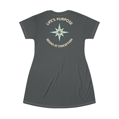 "Life's Purpose Begins at Conception #01", T-Shirt Dress (Mako Grey)