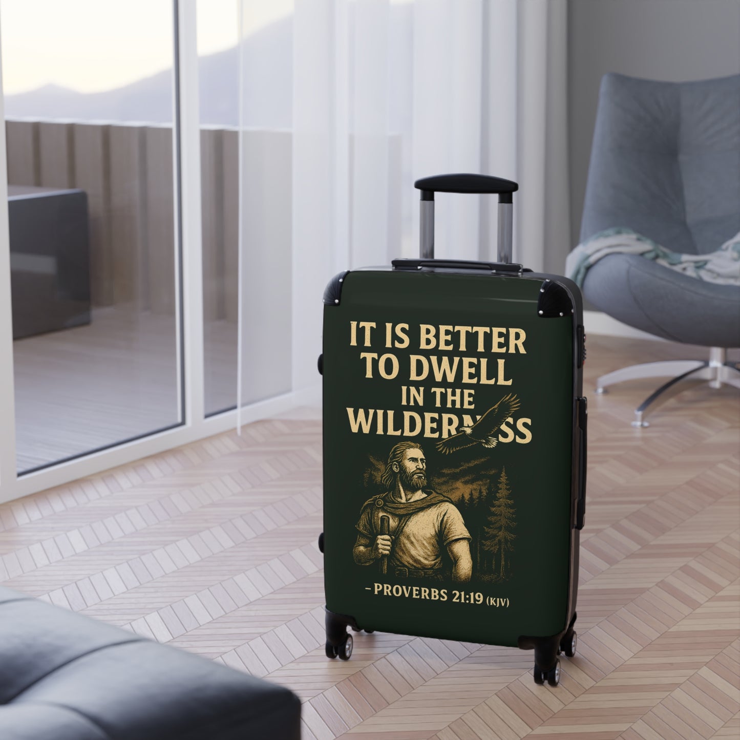 "Proverbs 21:19 (KJV), Suitcases (Dark Woodland Green)