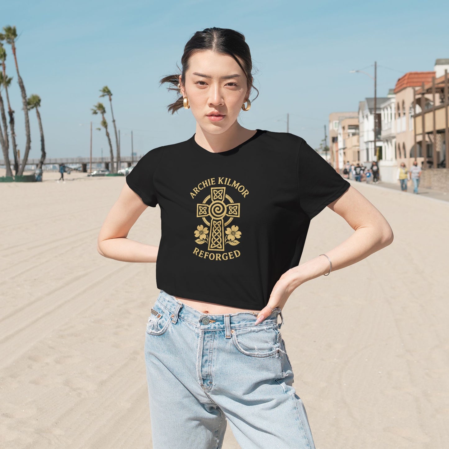 "Archie Kilmor Cross - Reforged" #01, Women's Flowy Cropped Tee