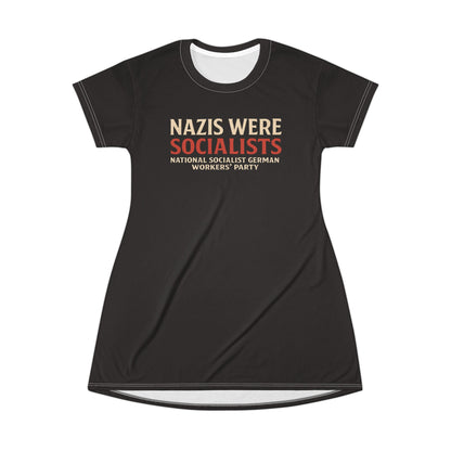 "Nazis were Socialists", T-Shirt Dress (Soot Black)
