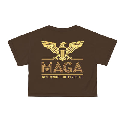 "MAGA - Restoring the Republic", Crop Tee (Dark Chocolate Brown)