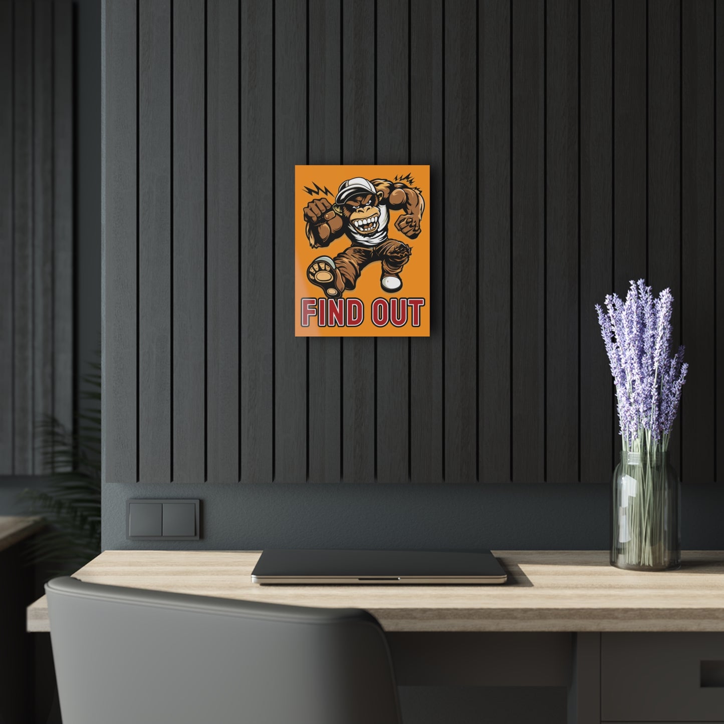 "Find Out", Acrylic Wall Prints (French Cleat Hanging) (Goldfish Orange)
