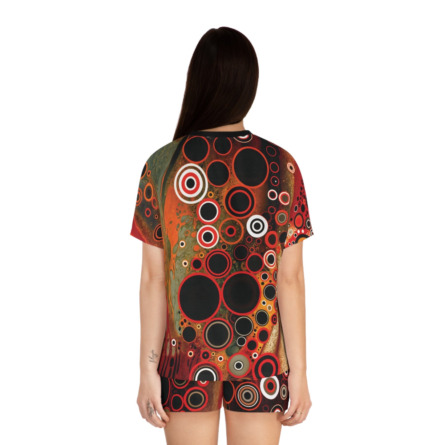 "Abstract #08", Women's Short Pajama Set (White or Black Collar)