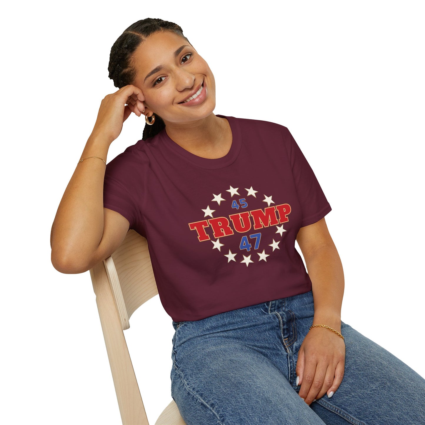 "Trump 45-47 Circle of Stars", Unisex Softstyle T-Shirt
