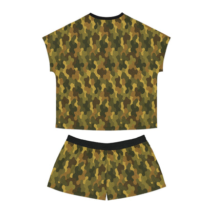 "SASR Day-Ops Camouflage", Women's Short Pajama Set (Black Collar & Waist)