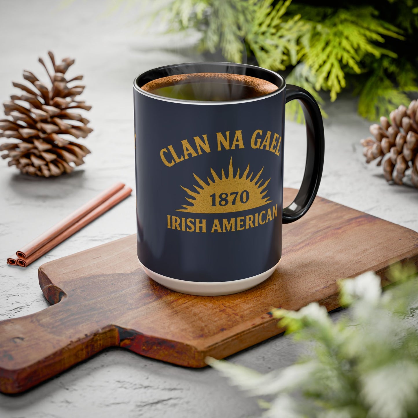"Clan na Gael - Irish American", Colorful Mugs (11oz, 15oz) (Blue Burka Grey)