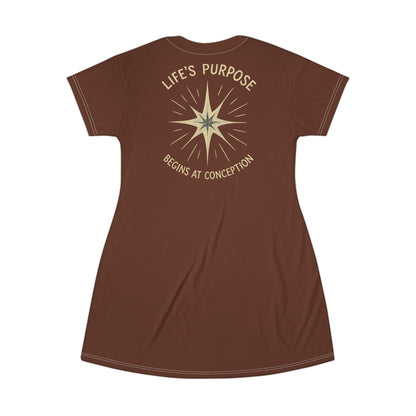 "Life's Purpose Begins at Conception #02", T-Shirt Dress (Raw Chocolate)