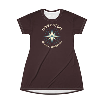 "Life's Purpose Begins at Conception #01", T-Shirt Dress (English Breakfast)