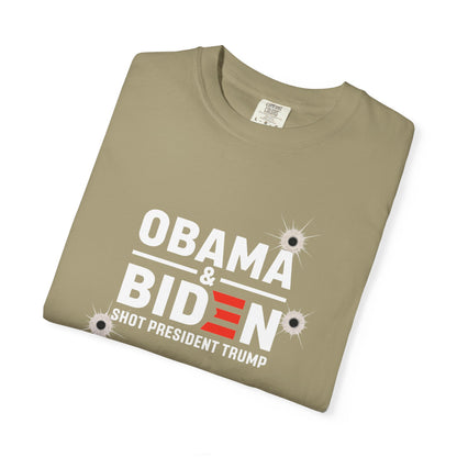 "Obama & Biden Shot President Trump", Unisex Black T-shirt