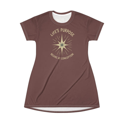 "Life's Purpose Begins at Conception #02", T-Shirt Dress (False Morel)