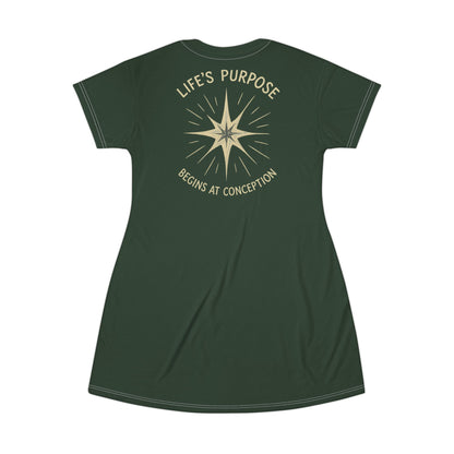 "Life's Purpose Begins at Conception #02", T-Shirt Dress (Mireleaf Green)
