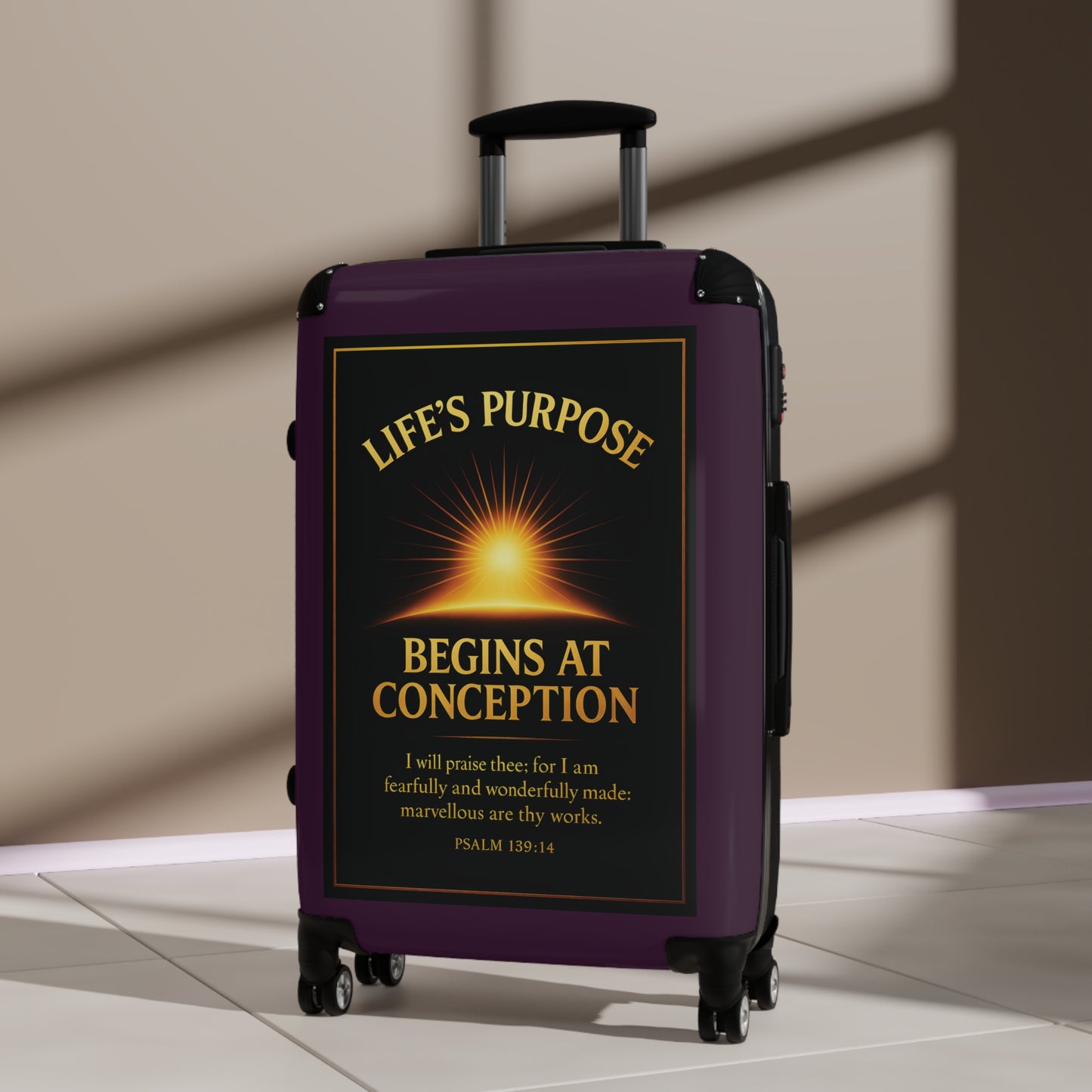 "Life's Purpose, Psalm 139:14", Suitcase (Synallactida Purple)