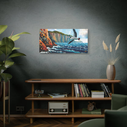 "Sky Kin V – Gannet Past the Ember Cliffs", Fine Art Matte Canvas, Stretched, 1.25"