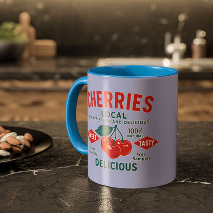 "Delicious Cherries", Colorful Mugs (11oz, 15oz) (Retro Periwinkle)