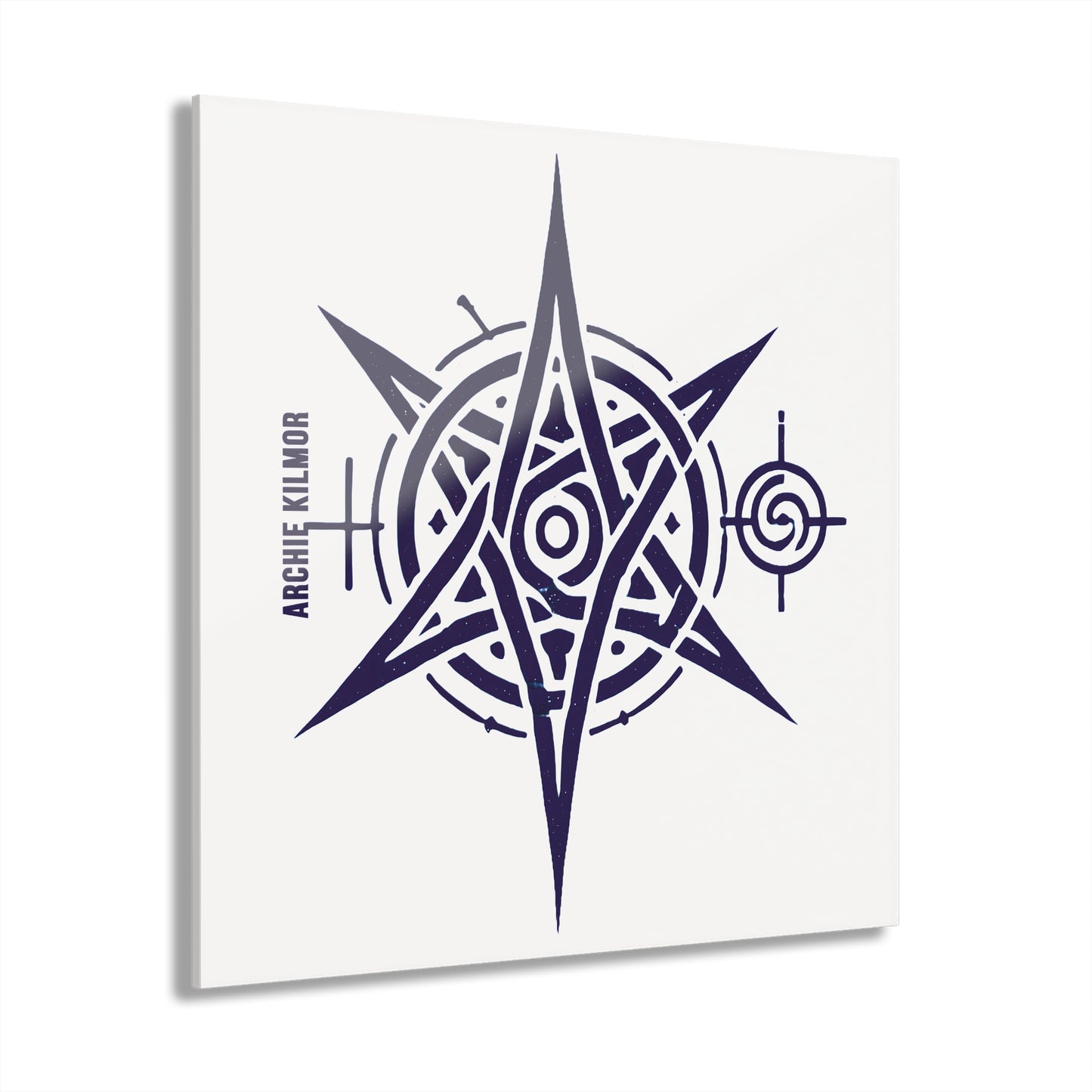 "Archie Kilmor Caltrop Symbol", Acrylic Wall Prints (French Cleat Hanging) (Porcelain White)