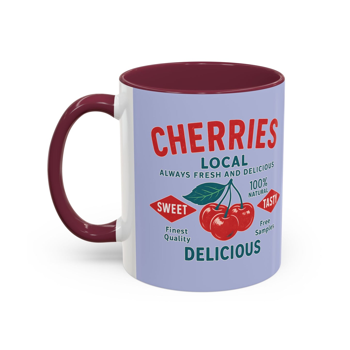 "Delicious Cherries", Colorful Mugs (11oz, 15oz) (Retro Periwinkle)
