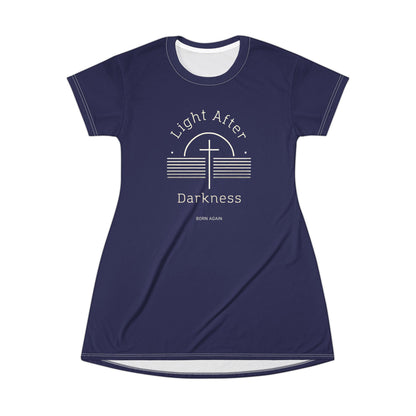 "Light After Darkness - Born Again", T-Shirt Dress (Obsidian Blue)