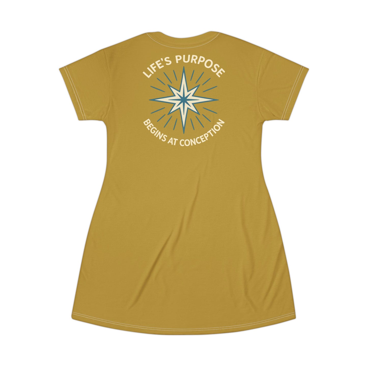 "Life's Purpose Begins at Conception #01", T-Shirt Dress (Crispy Gold)