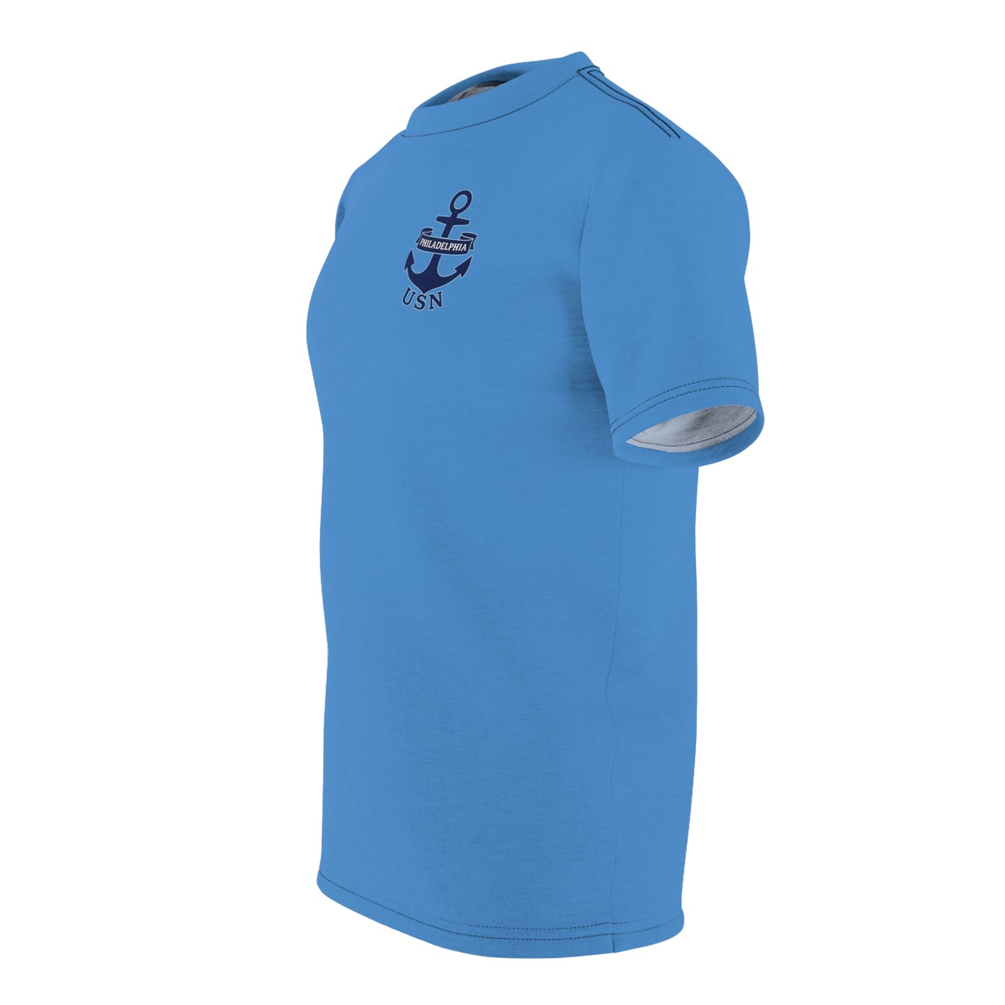 "USN Anchor", Unisex T-shirt (Pop Cyan-Atlantic Blue)