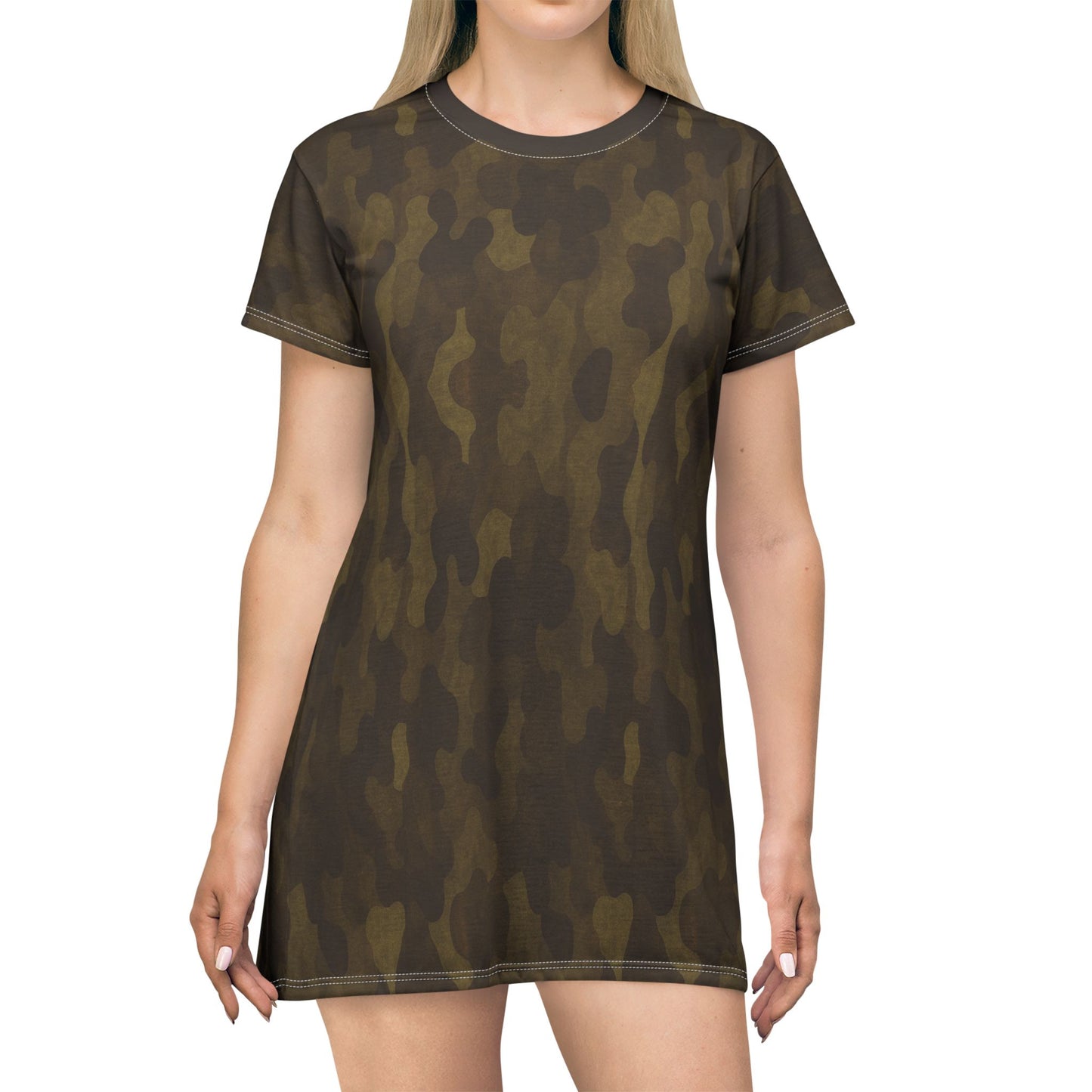 "Swamp Recon Camouflage", T-Shirt Dress (Swamp Brown Collar)