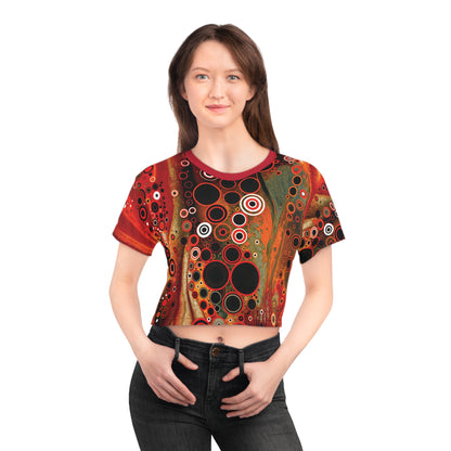 "Abstract #08", Wearable Fine Art Crop Tee (Vivid Crimson Collar)