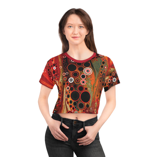 "Abstract #08", Wearable Fine Art Crop Tee (Vivid Crimson Collar)