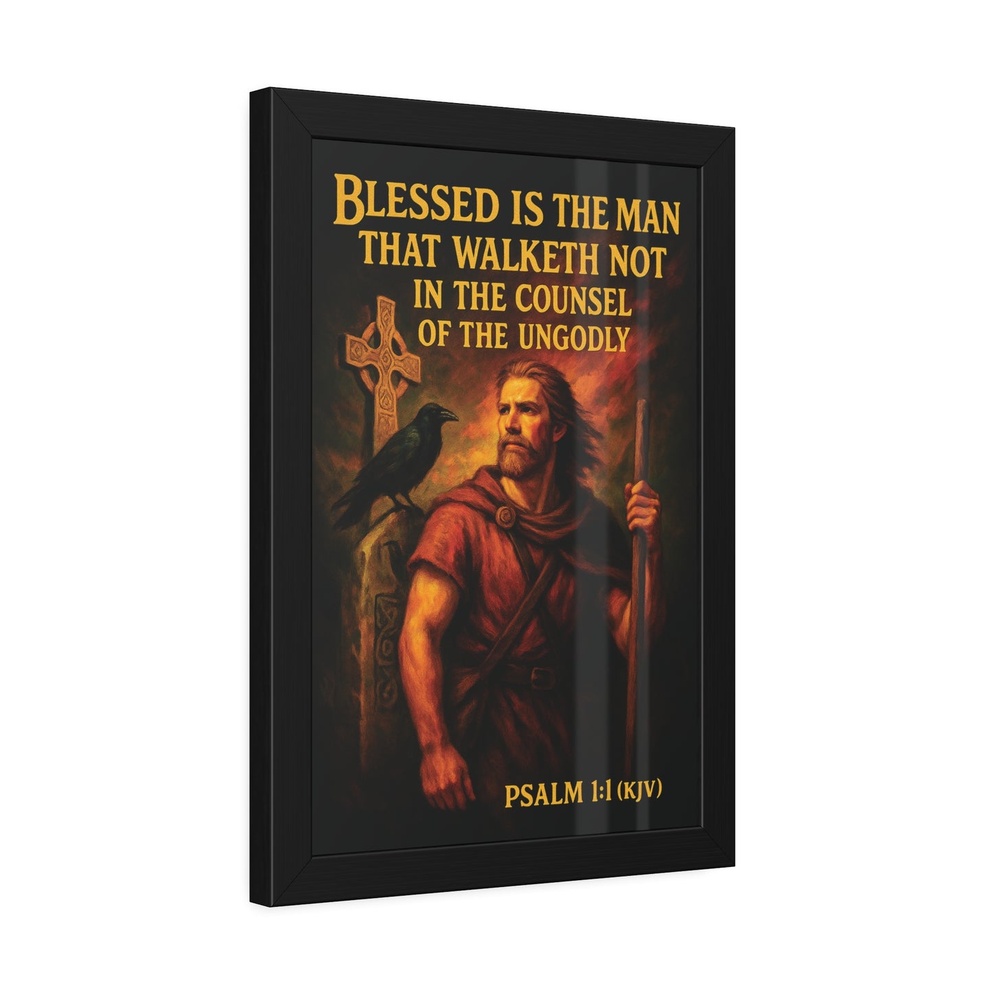 "Psalm 1:1 (KJV)", Framed Paper Poster (Peatshadow Black)