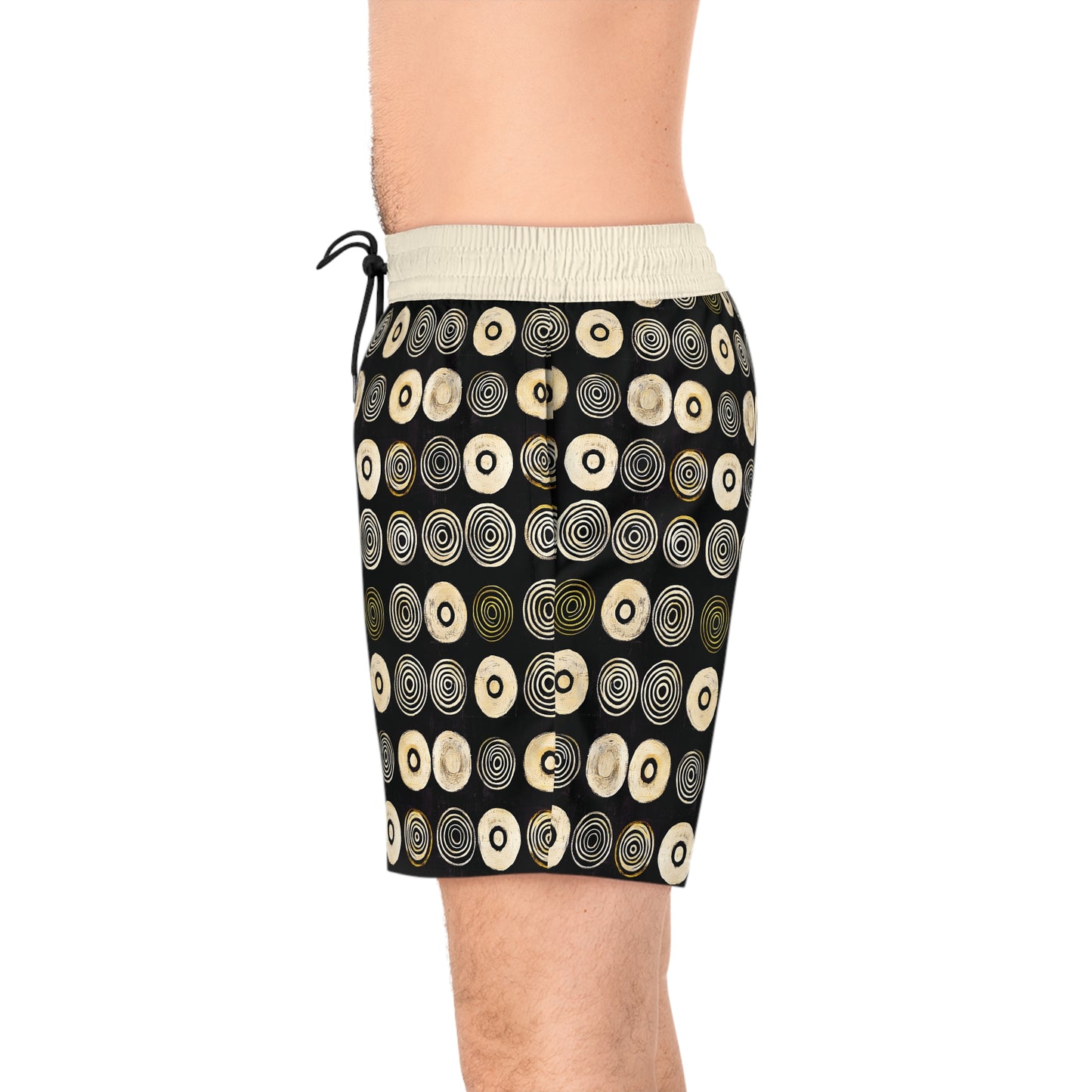 "Punk Polka", Men's Mid-Length Swim Shorts (Iced Almond Waistband)