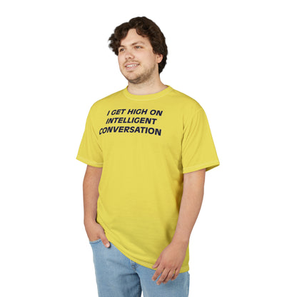 "Intelligent Conversation", Unisex T-shirt (Corn Yellow)
