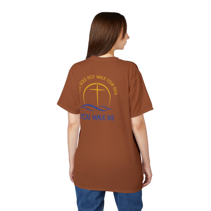 "God Does Not Walk Your Path", Unisex T-shirt (Sienna Brown)