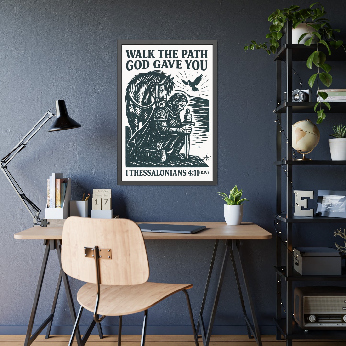 "1 Thessalonians 4:11 (KJV)", Framed Paper Poster (Porcelain White)