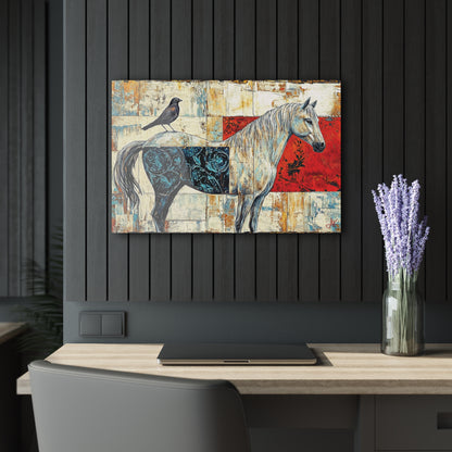 "Series: White Horse with Bird #01", Fine Art Acrylic Wall Prints (French Cleat Hanging)