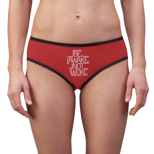 "Be Awake Not Woke" #1, Women's Briefs (Venetian Red)