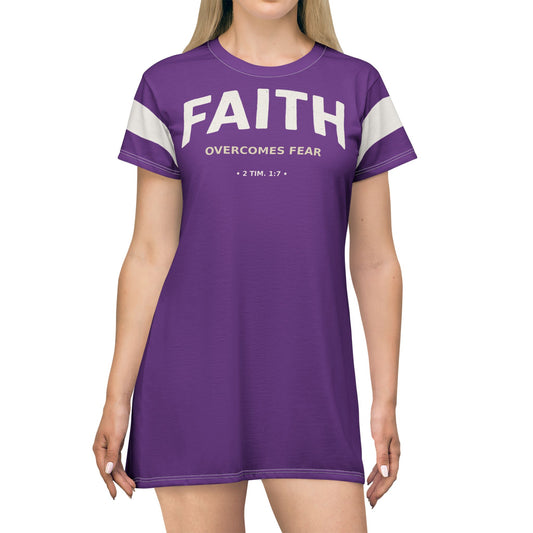 "Faith Overcomes Fear", T-Shirt Dress (Vesper Violet)