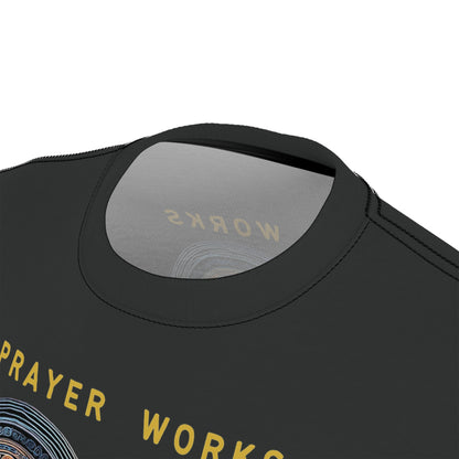 "Prayer Works – Gaelic Christian", Wearable Fine Art Unisex T-shirt (Dark Dùn Grey)