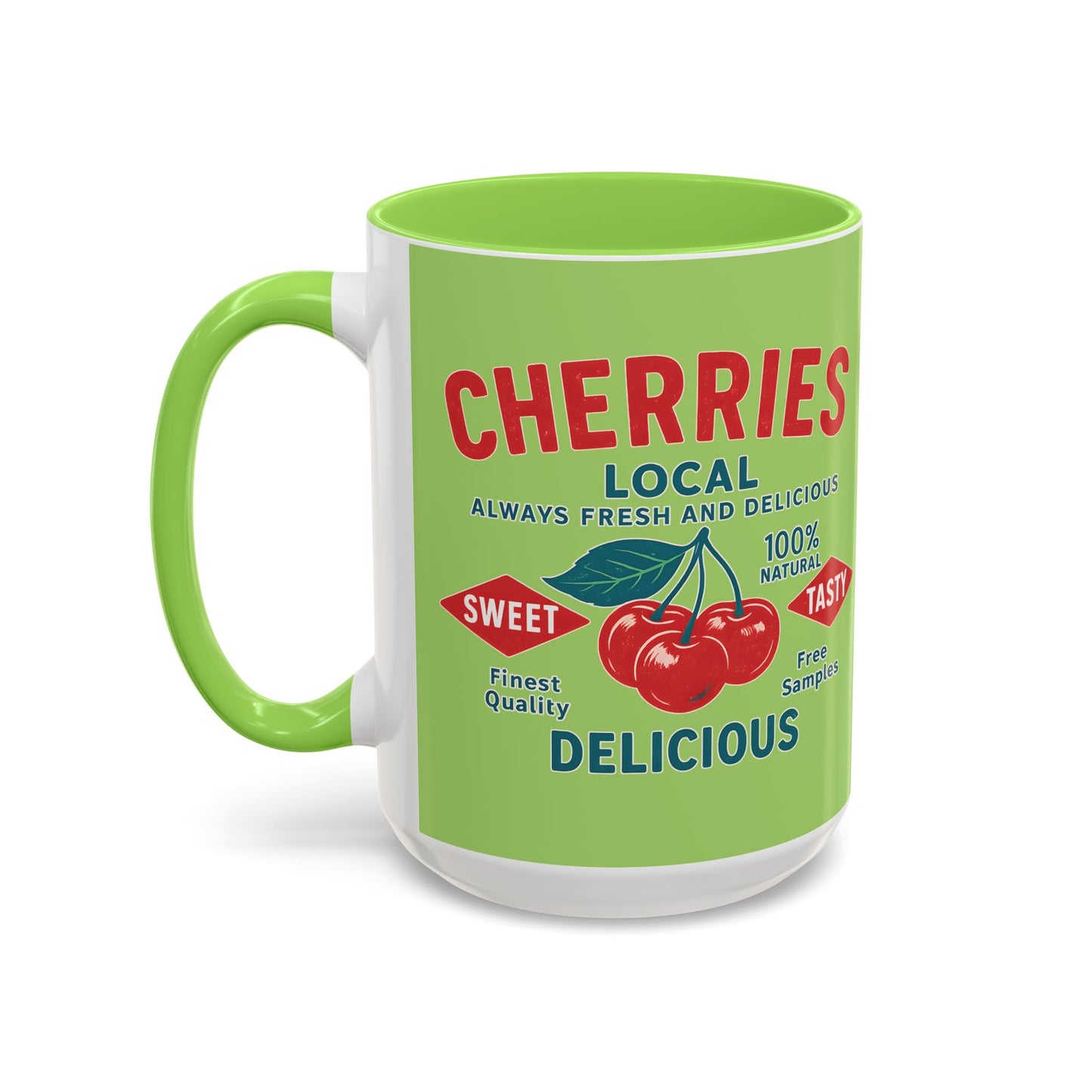 "Delicious Cherries", Colorful Mugs (11oz, 15oz) (Orchard Lime)