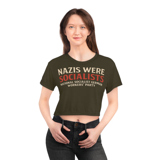"Nazis were Socialists", Wearable Pattern Art Crop Tee (Olive Drab Brown)