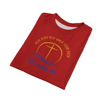 "God Does Not Walk Your Path", Unisex T-shirt (Light Cherry Red)