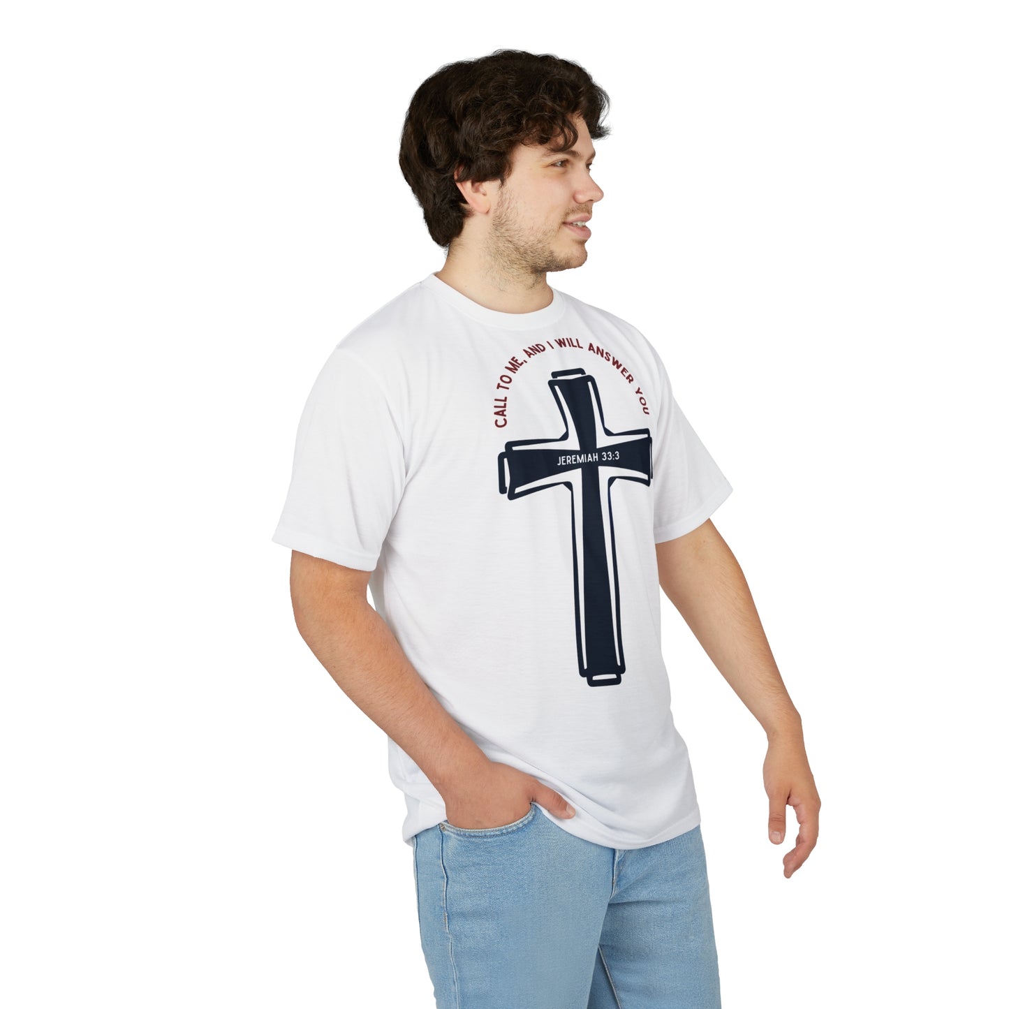"Call to Me - Jeremiah 33:3" #01, Unisex Tee (Linen White)