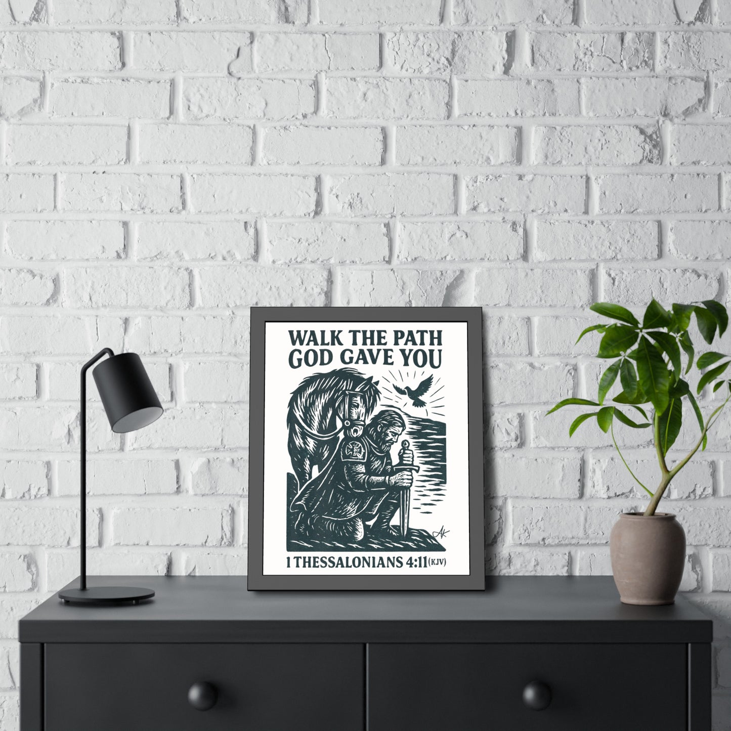 "1 Thessalonians 4:11 (KJV)", Framed Paper Poster (Porcelain White)