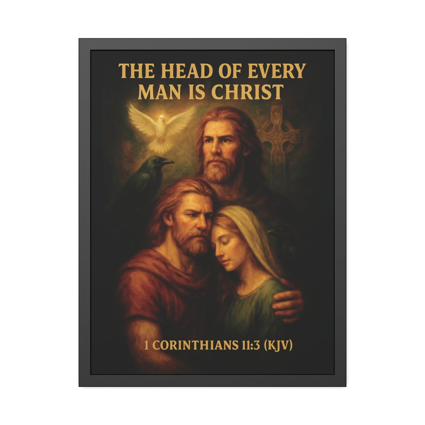 "1 Corinthians 11:3 (KJV)", Framed Paper Poster (Shadow Black)