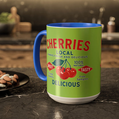 "Delicious Cherries", Colorful Mugs (11oz, 15oz) (Orchard Lime)