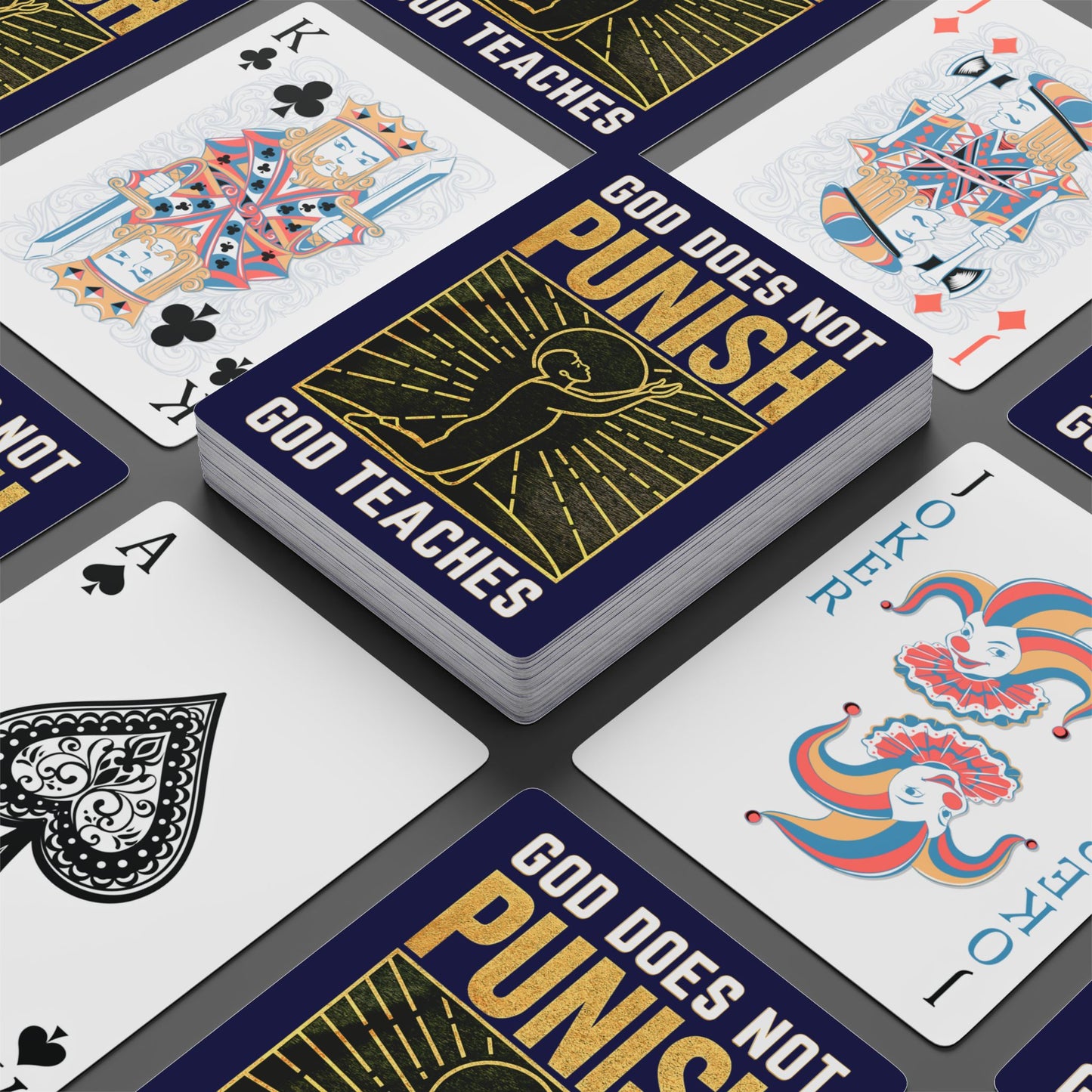 "God Does Not Punish - God Teaches" #03, Christian Playing Cards (Obsidian Blue)
