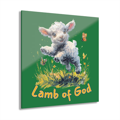 "Lamb of God", Kids Acrylic Wall Prints (French Cleat Hanging) (Patrick Leaf Green)