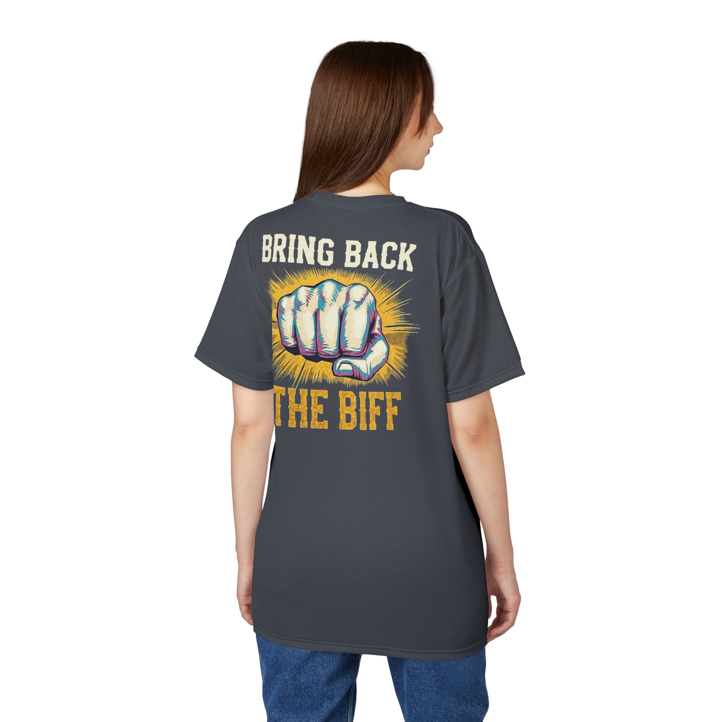 "Bring Back The Biff", Unisex T-shirt (Hebridean Grey)